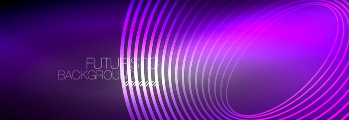 Dark abstract background with glowing neon circles. Trendy layout template for business or technology presentation, internet poster or web brochure cover, wallpaper