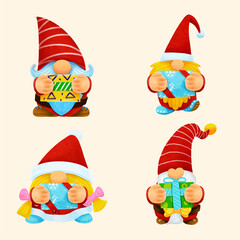 Gnome Santa Christmas watercolor Set. illustration vector.