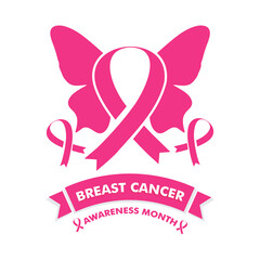 breast cancer awareness month design. pink ribbon with butterfly.