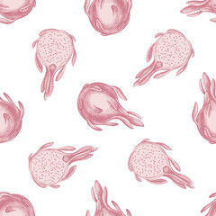 Seamless pattern with hand drawn pastel pitaya