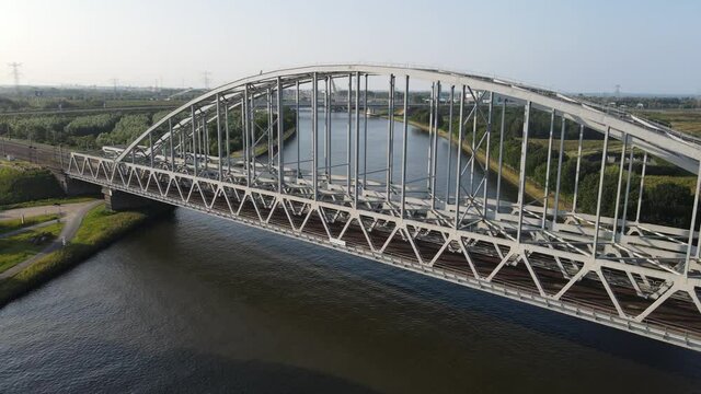 Aerial view of the Muiderspoorbrug over the Amsterdam-Rijnkanaal between Diemen and Weesp.