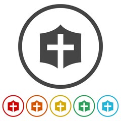 Shield ring icon with christian cross symbol 