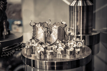 Object printed on metal 3d printer close-up