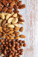 Mixed nuts, healthy fat and protein food, vegan, ketogenic diet, plant-based diet, natural sources of tryptophan for good sleep and relaxation, ketodiet concept