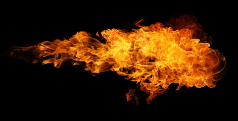 Fire and burning flame torch isolated on black background for graphic