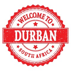 WELCOME TO DURBAN - SOUTH AFRICA, words written on red stamp