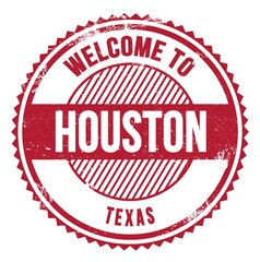 WELCOME TO HOUSTON - TEXAS, words written on red stamp