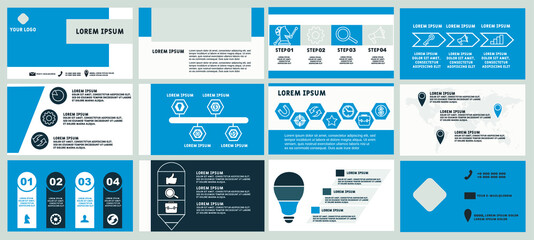 Blue and Gray elements on a white background. This template is the best as a business presentation, used in marketing and advertising, the annual report, flyer and banner