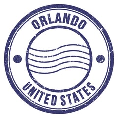 ORLANDO - UNITED STATES, words written on blue postal stamp