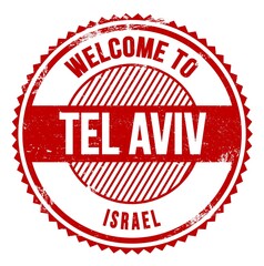 WELCOME TO TEL AVIV - ISRAEL, words written on red stamp