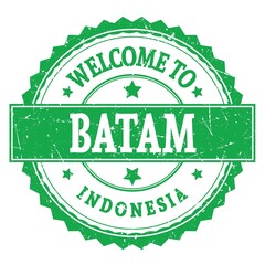 WELCOME TO BATAM - INDONESIA, words written on green stamp