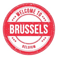WELCOME TO BRUSSELS - BELGIUM, words written on red stamp
