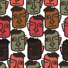 Vector seamless pattern illustration design of abstract lined surreal faces