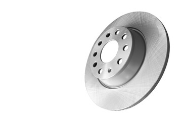 Car brake disc isolated on white background. Auto parts. Brake disc rotor isolated on white. Braking disk. Car part. Spare parts. Quality spare parts for car service or maintenance
