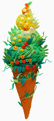 vegetable ice cream with herbs, plasticine, volume, on a white front