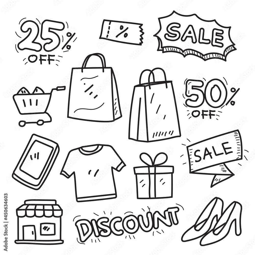 Canvas Prints shopping doodle vector collection with cute design isolated on white background