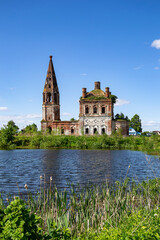 Fototapeta na wymiar landscape of a destroyed Orthodox church