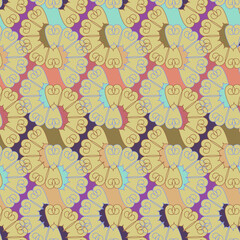 Vector seamless pattern colorful design of abstract lined flowers in yellow