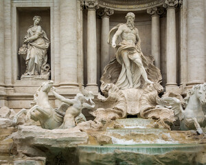 Fototapeta na wymiar Trevi fountain, the largest Baroque style fountain in the capital city of Rome and one of the most famous and beautiful fountains in the world
