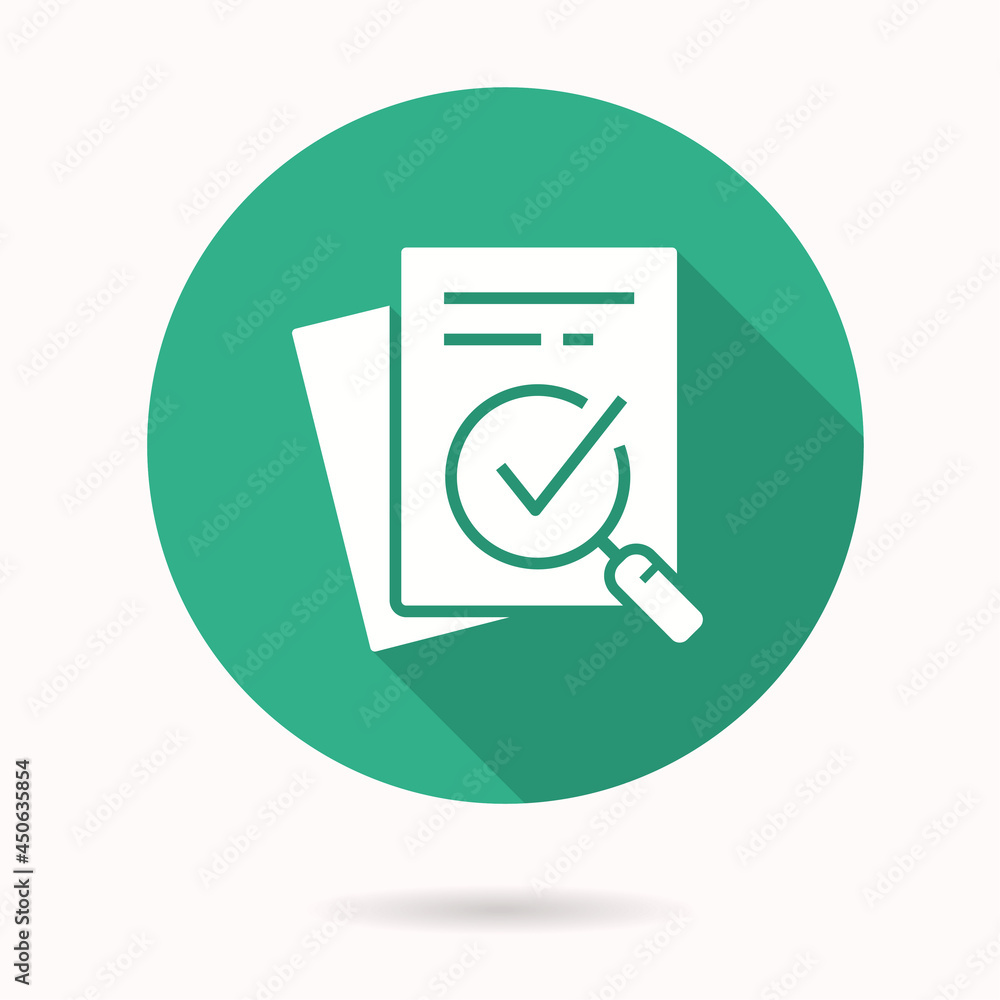 Poster verification icon with long shadow for graphic and web design.