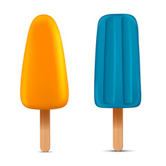 Set of bright realistic homemade frozen popsicle, vector realistic juicy ice cream icon