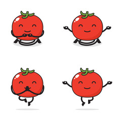 tomato cartoon in a meditation pose,