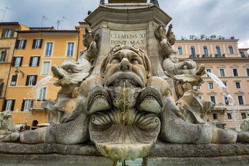 Fototapeta na wymiar Fontana del Pantheon in the Piazza della Rotonda, Rome, Italy