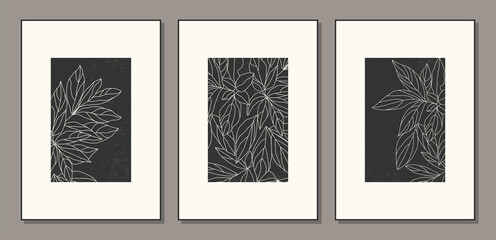 Minimalist set of botanical poster with leaves abstract collage
