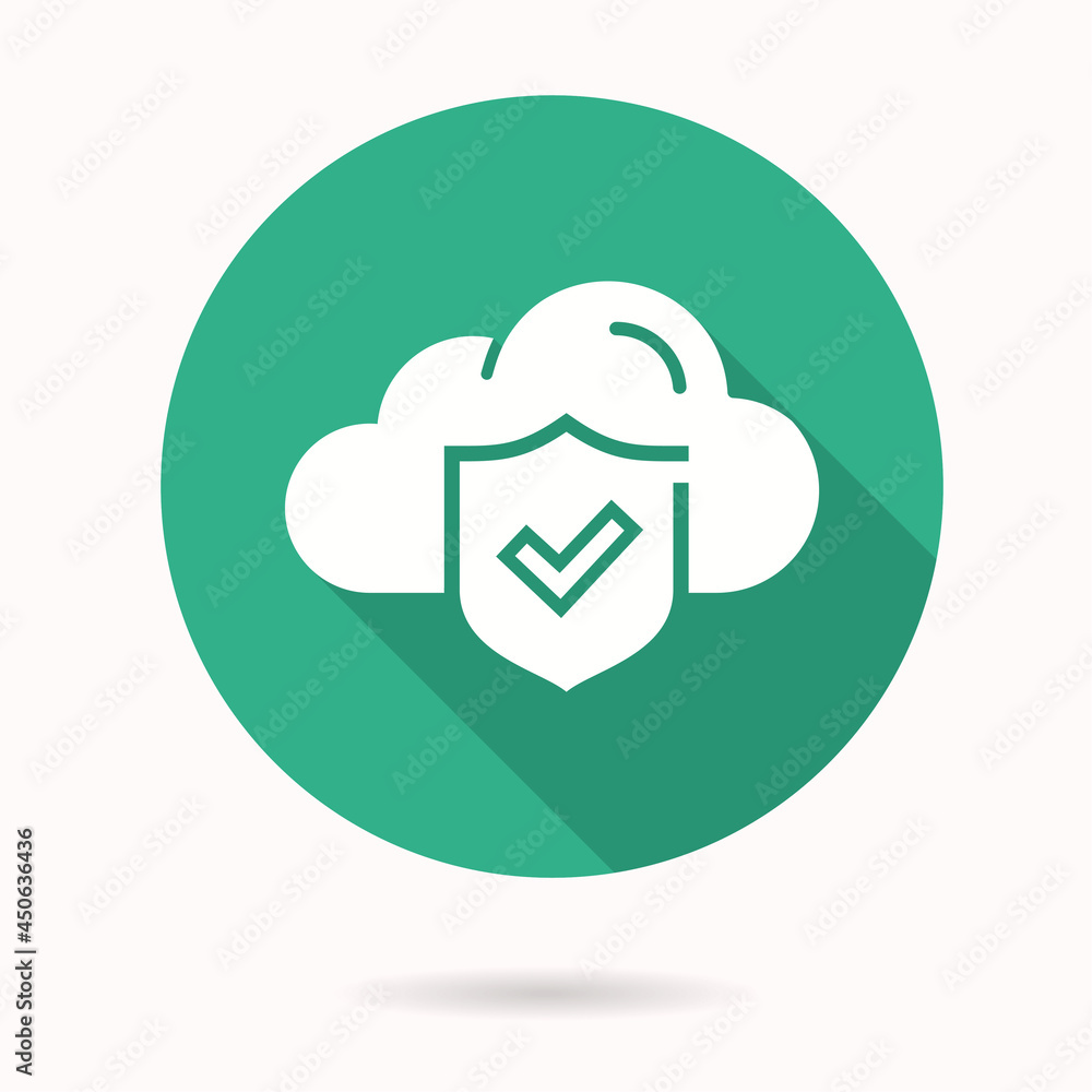 Poster verification icon with long shadow for graphic and web design.