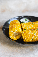 corn grill corncob grilled fast food meal snack copy space background rustic top view 