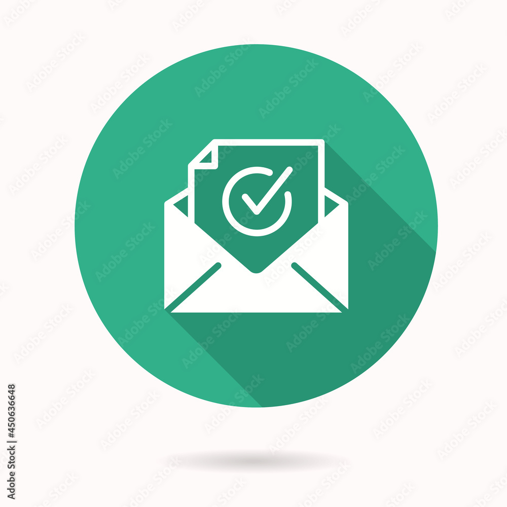 Poster verification icon with long shadow for graphic and web design.