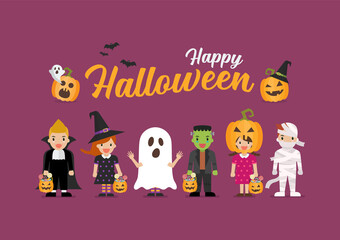 Fototapeta na wymiar Happy Halloween children in scary different costumes