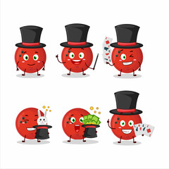 A bowling ball Magician cartoon character perform on a stage