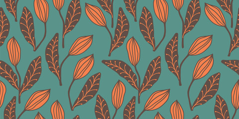 Artistic seamless pattern with abstract leaves. Modern design