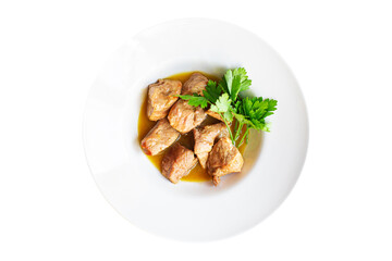 pork stewed meat garnish meal snack on the table copy space food background rustic. top view
