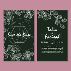 Beautiful floral line art design wedding card element