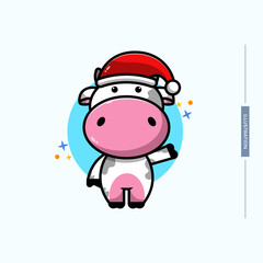  cute cow wearing christmas hat, vector eps 10