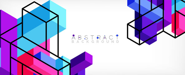 Abstract background. 3d cubes, cubic elements and blocks. Techno or business concept for wallpaper, banner, background, landing page