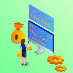 Stock investor trading online 3d isometric vector illustration concept for banner, website, landing page, ads, etc 