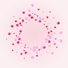 Violet Confetti Background Pink Vector. Drop Backdrop Heart. Red Party Pattern. Tender Heart Gift Texture. Pinkish Anniversary Frame.