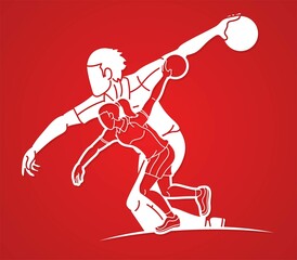 Bowling Sport Players Bowler Male and Female Action Cartoon Graphic Vector