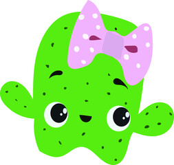 cute children's cactus drawing with a beautiful pink bow, vector illustration
