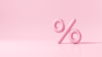 Pink percentage sign on a pink background. 3d render illustration.