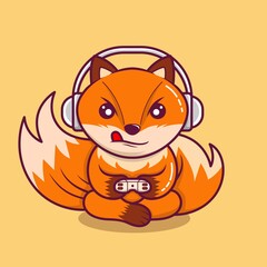 fox mascot graphic vector illustration playing game perfect for e-sport gaming, mascot