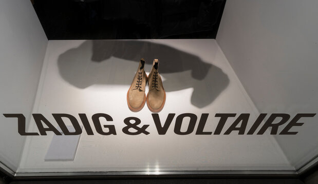 Zurich, Switzerland - February 21, 2021: Fashion and luxury goods store Zadig &Voltaire in Zurich, Switzerland