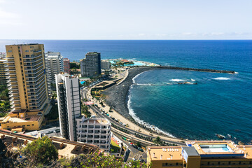 A view on the city from a height of observation deck: Mirador La Paz. Puerto de la Cruz, Tenerife, Canary Islands, Spain.