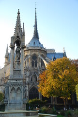 The east (rear) and south facades of Notre-Dame Cathedral Paris, France (autumn season)	
