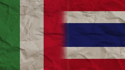 Thailand and Italy Flags Together, Crumpled Paper Effect Background 3D Illustration