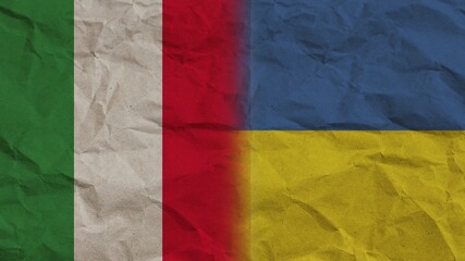 Ukraine and Italy Flags Together, Crumpled Paper Effect Background 3D Illustration