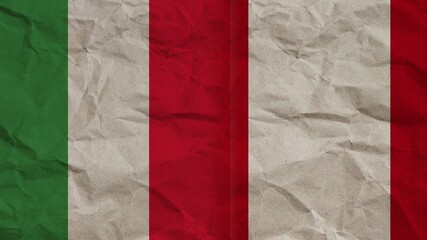 Peru and Italy Flags Together, Crumpled Paper Effect Background 3D Illustration